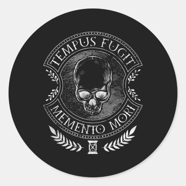 Sticker Rond Thème latin Tempus Fugit Meto Mori (Devant)