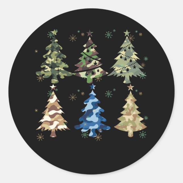 Sticker Rond Thème Militaire Camo Imprimer Arbres de Noël Avec  (Devant)