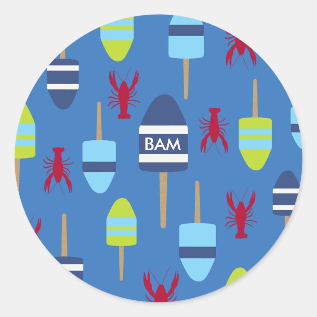 Sticker Rond Thème nautique Bouée et homard monogrammée (Devant)