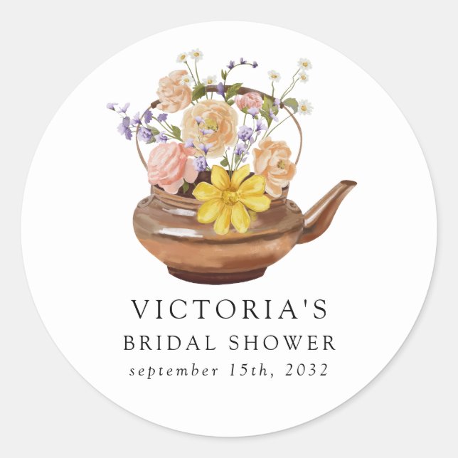Sticker Rond Thème Téière Florale pour la Mariée  (Devant)