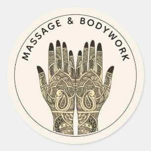 Sticker Rond Thérapie de Massage Mehndi Henna Mains Guérisseuse