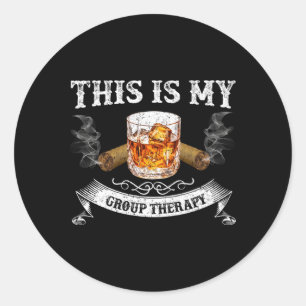 Sticker Rond Thérapie Whiskey Et Fumer Cigares Papa