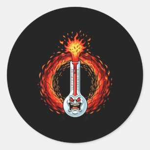 Sticker Rond Thermomètre furieux en flammes rage de chaleur ext