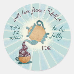 Sticker Rond Thés de la saison déversant de Noël de théière à d
