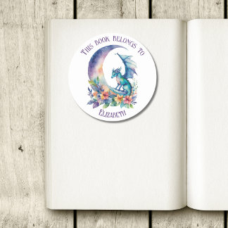 Sticker Rond This Book Belongs to Personalized Dragon White