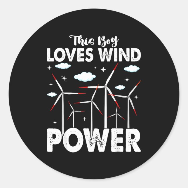 Sticker Rond This Boy Loves Wind Wer, Windmill Turbine Technici (Devant)
