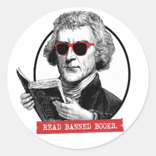 Sticker Rond Thomas Jefferson Lit Des Livres Interdits