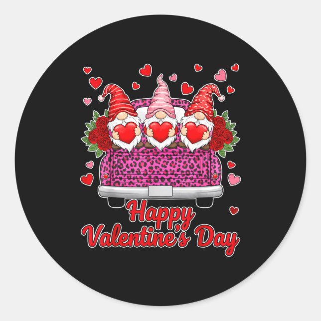 Sticker Rond Three Gnomes And Leopard Truck Happy Valentine's D (Devant)