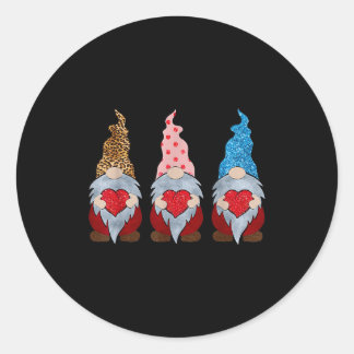Sticker Rond Three Gnomes Holding Heart Funny Valentines Day Co
