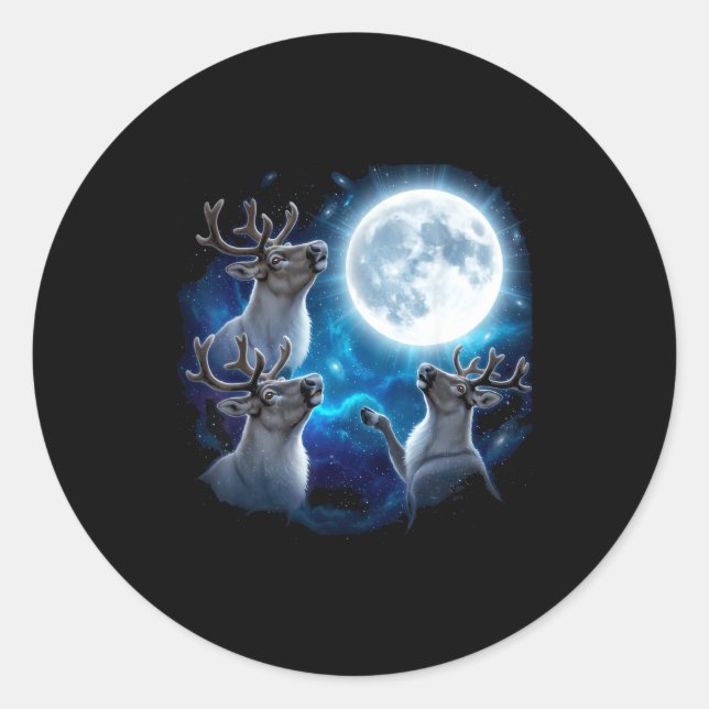 Sticker Rond Three Reindeer Howling At The Moon Merry Christmas (Devant)