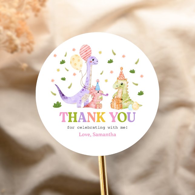 Sticker Rond Three Rex Dinosaur Birthday (Dinosaur 3rd Birthday Sticker)