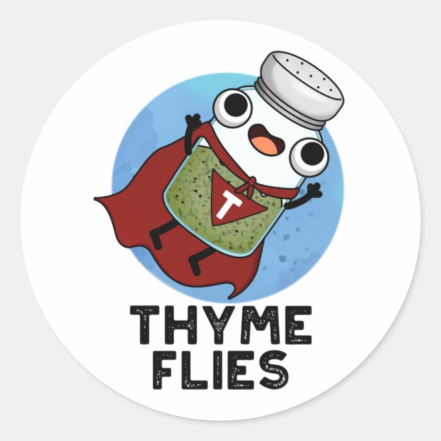 Sticker Rond Thyme mouches drôle Herbe Pun (Devant)