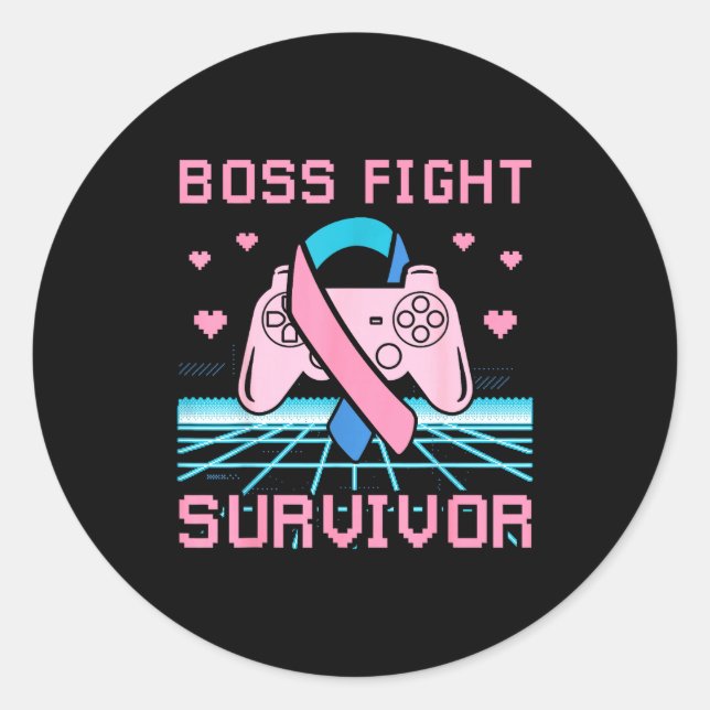 Sticker Rond Thyroid Cancer Awareness Boss Fight Survivor Gamer (Devant)