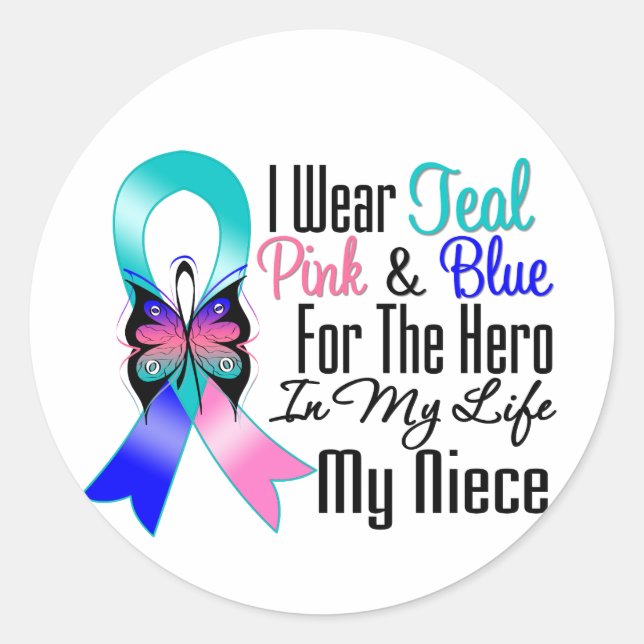 Sticker Rond Thyroid Cancer Ribbon Hero My Niece (Devant)