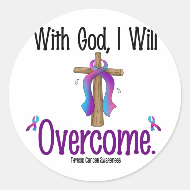 Sticker Rond Thyroïde Cancer Avec Dieu Je Vais Surmonter (Devant)