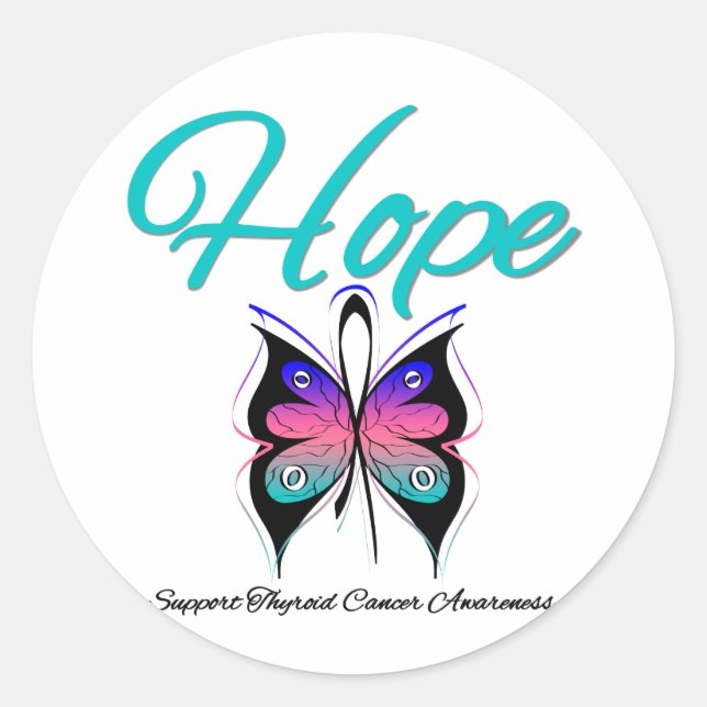 Sticker Rond Thyroïde Cancer Hope Béton papillon (Devant)