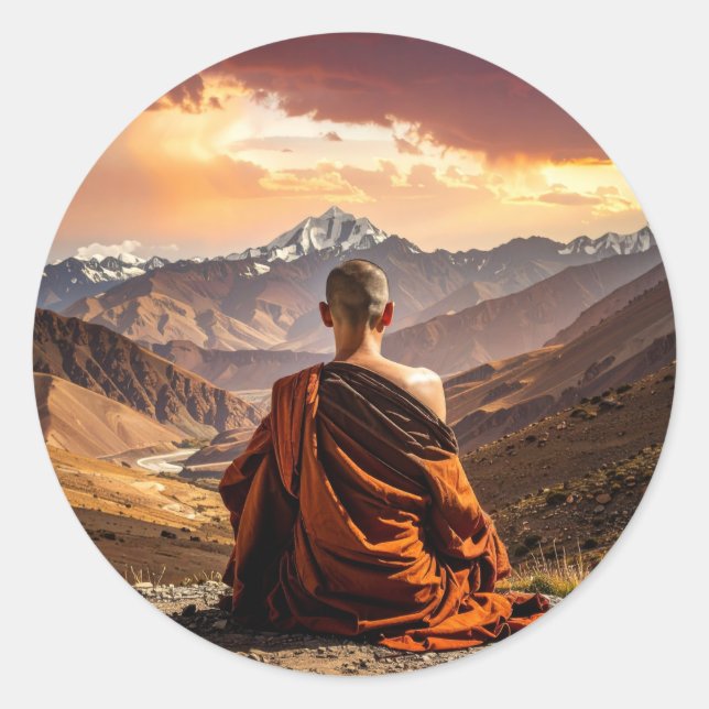 Sticker Rond Tibet - Bouddhisme - Méditation (Devant)