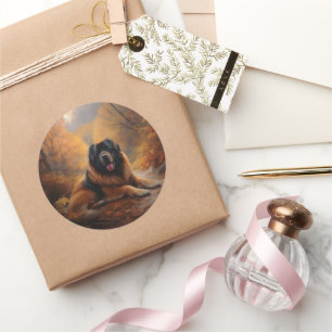 Sticker Rond Tibétain Mastiff en Automne Feuilles Tombent Inspi