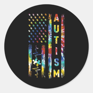 Sticker Rond Tie Dye American Flag Sensibilisation sur l'autism