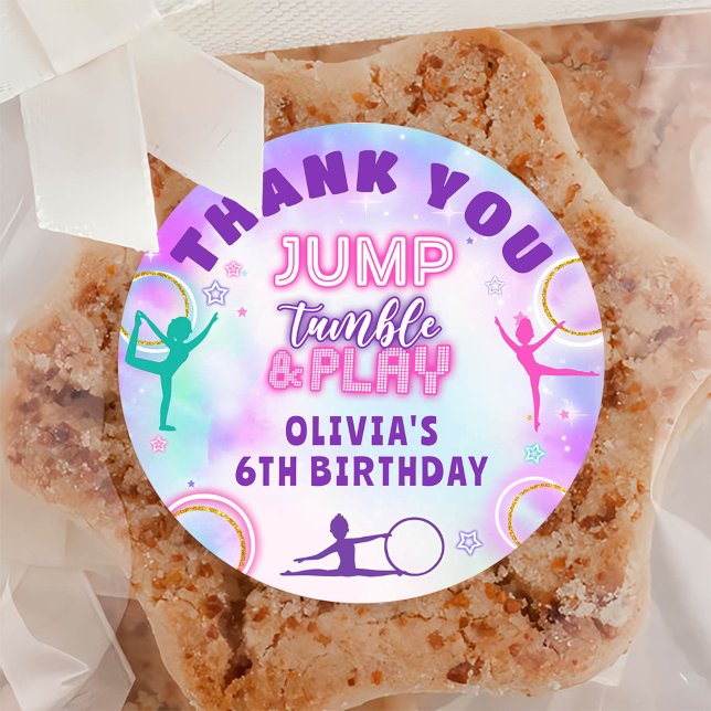 Sticker Rond Tie Dye Gymnastique Jump Jouer Merci d'anniversair (Créateur téléchargé)