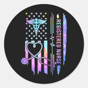 Sticker Rond Tie Dye Infirmière inscrite Rn Ekg Stethoscope Nur