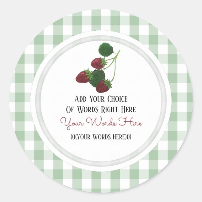 Sticker Rond Tige de fraise personnalisée et Gingham (Devant)