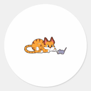 Sticker Rond Tiger chat avec souris