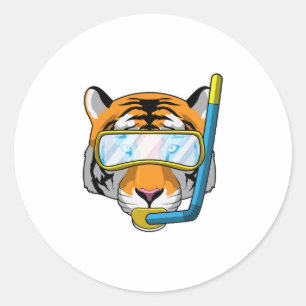 Sticker Rond Tiger comme plongeur avec tuba