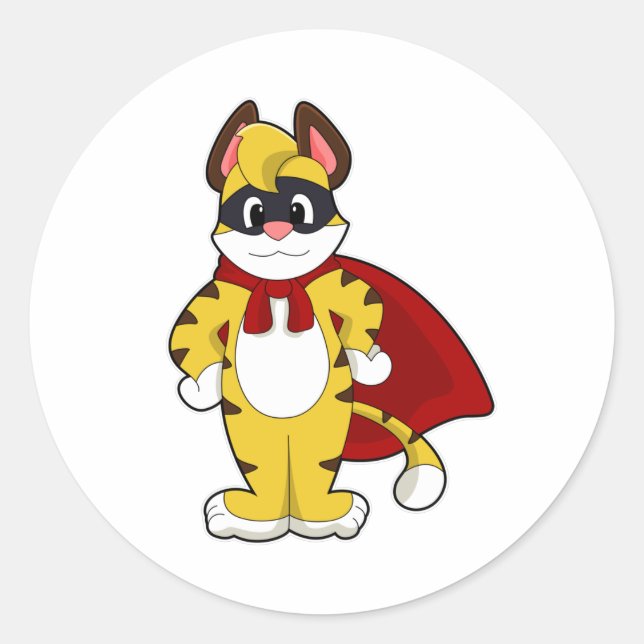 Sticker Rond Tiger en héros avec Masque et Cap (Devant)