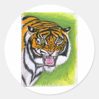 Sticker Rond Tiger Growling