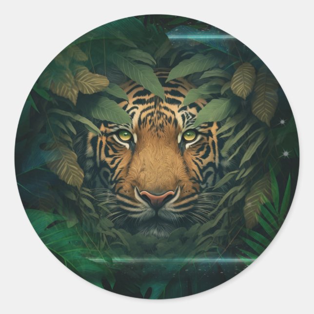 Sticker Rond Tiger hiding in Foliage                (Devant)