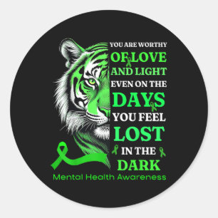 Sticker Rond Tiger Motivation vert Ruban santé mentale Awar