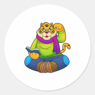 Sticker Rond Tiger Nerd avec Livre