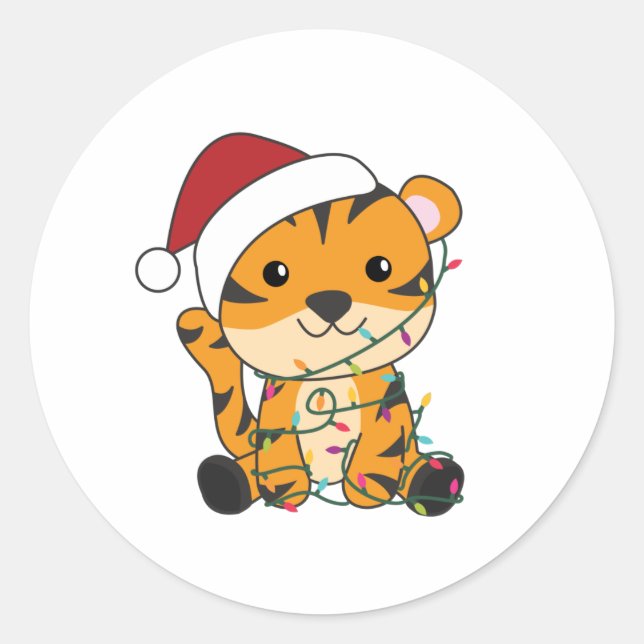 Sticker Rond Tiger Noël Neige hiver Animaux Tiger (Devant)