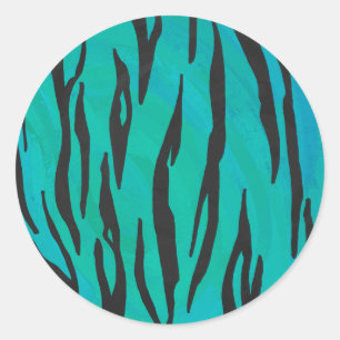 Sticker Rond Tiger noir et Turquoise