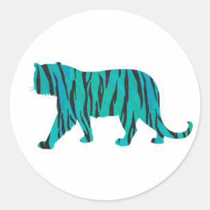 Sticker Rond Tiger noir et Turquoise