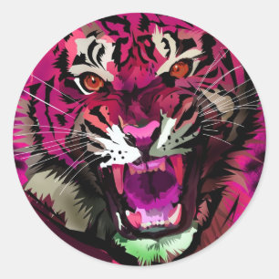 Sticker Rond Tiger - Rose