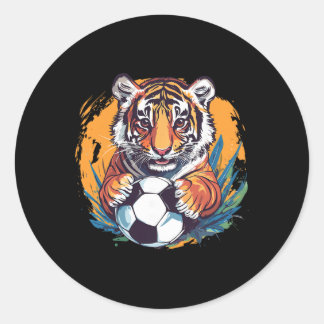 Sticker Rond Tiger Soccer Byll Fierce Jungle Animal