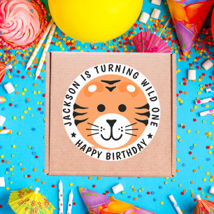 Sticker Rond Tiger Wild One Jungle Safari Anniversaire de enfan