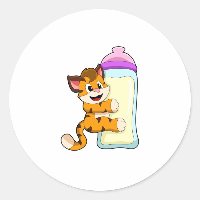 Sticker Rond Tigre avec Bébé bouteille de lait (Devant)