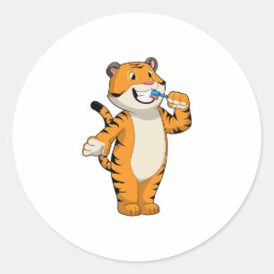 Sticker Rond Tigre avec brosse à dents