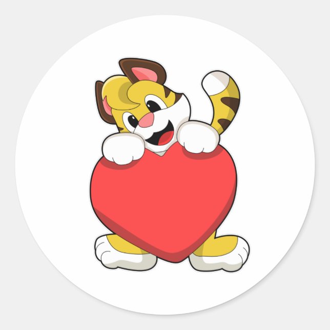 Sticker Rond Tigre avec coeur (Devant)