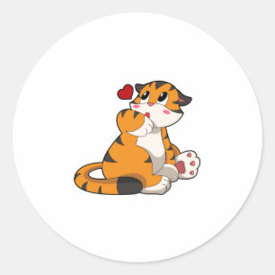 Sticker Rond Tigre avec coeur