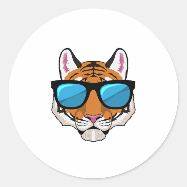 Sticker Rond Tigre avec lunettes de soleil (Devant)