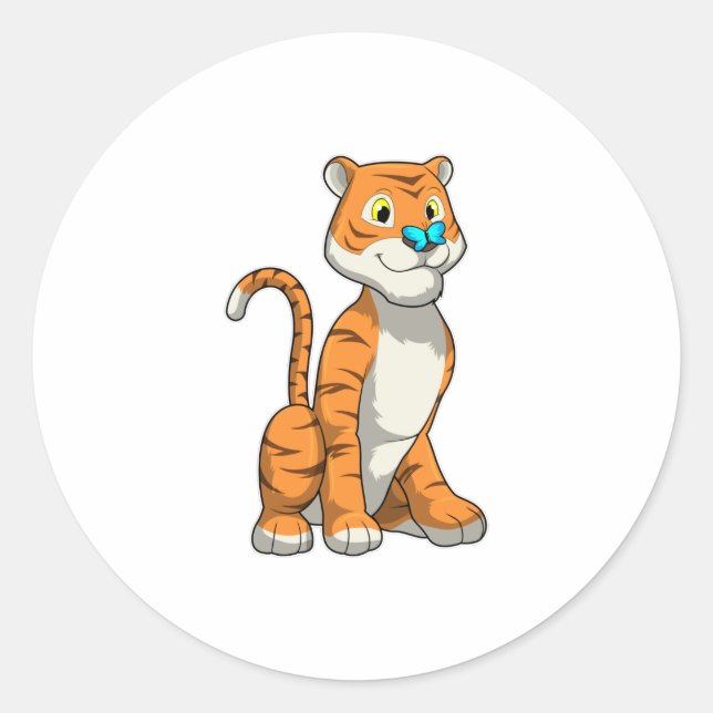 Sticker Rond Tigre avec papillon (Devant)