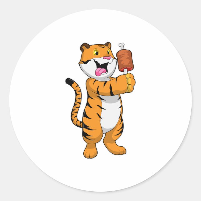 Sticker Rond Tigre avec viande (Devant)