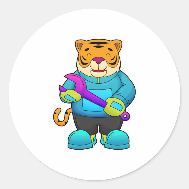 Sticker Rond Tigre comme mécanique avec clé (Devant)