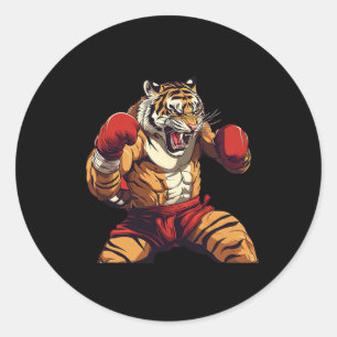 Sticker Rond Tigre De Boxe En Colère Muay Thai Et Thai