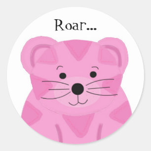Sticker Rond Tigre de dessin rose