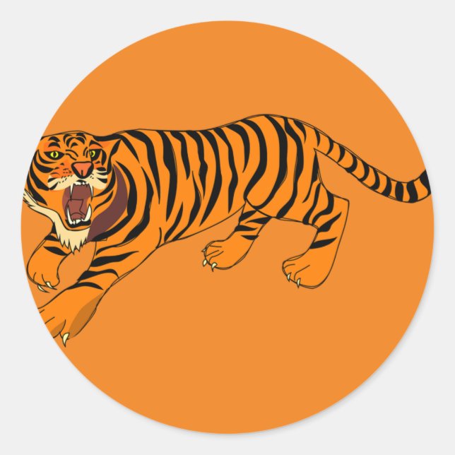 Sticker Rond tigre-défense-en-colère-rayures-bruyant (Devant)
